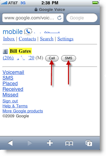 Google Voice Mobile Zadzwoń lub wyślij wiadomość SMS