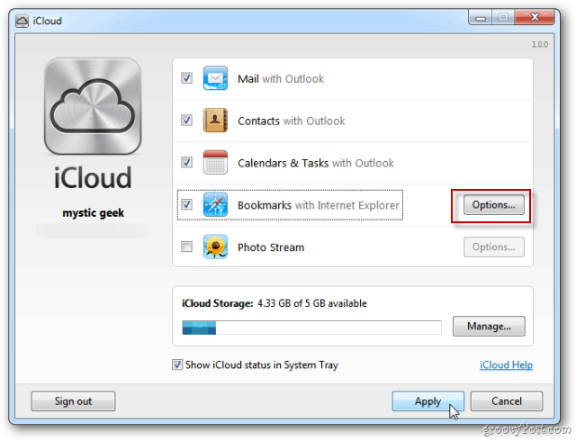 Opcje synchronizacji iCloud