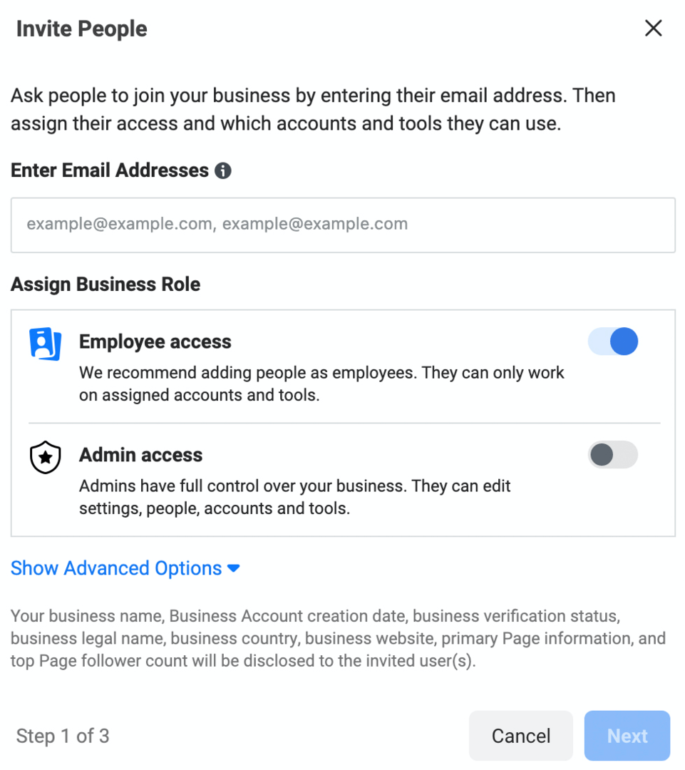 obraz ekranu Zaproś osoby w Meta Business Manager