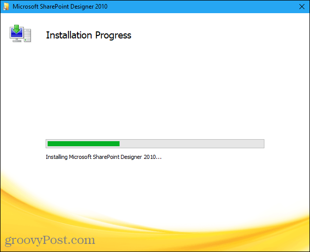 Postęp instalacji podczas instalowania programu Microsoft Office Picture Manager w instalacji programu Sharepoint Designer 2010