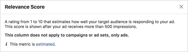Wskaźnik trafności reklam na Facebooku.