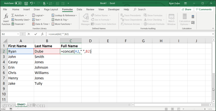 przy użyciu funkcji konkat w programie Excel