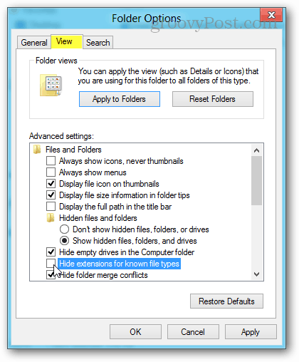wyświetl opcje folderów w Windows 8