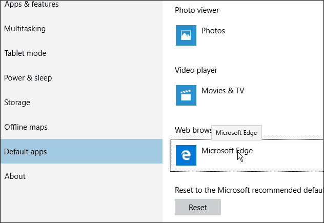 Przeglądarka krawędzi Domyślny system Windows 10