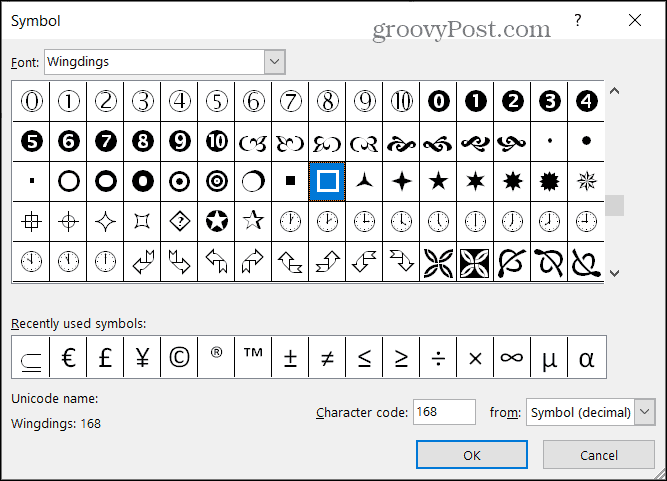Symbole punktorów w programie Word