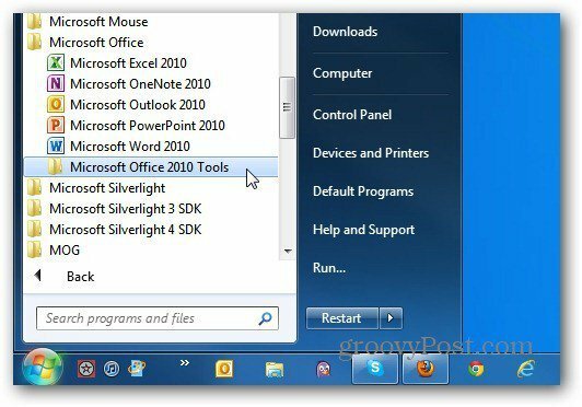 menu startowe pakietu Office 2010