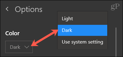 Wybierz kolor, ciemny dla OneNote Windows 10