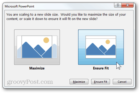 Skalowanie nowego współczynnika kształtu obrazu Funkcja Powerpoint 2013 maksymalizuje zapewnienie dopasowania