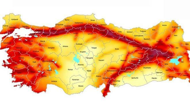Mapa ryzyka trzęsienia ziemi w Turcji
