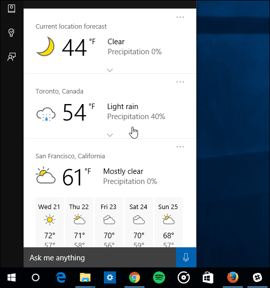 Pogoda w wielu miastach Cortana