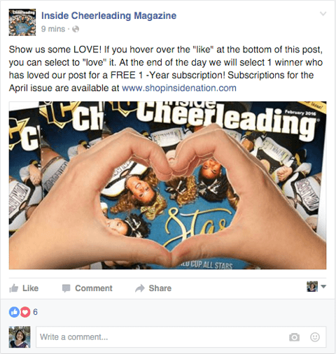 post na facebooku łączący reakcje z konkursem