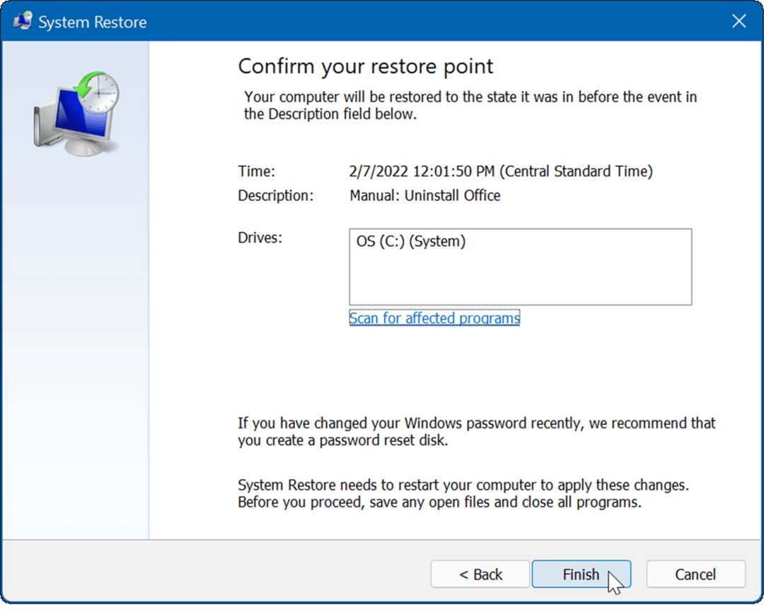 Utwórz punkt przywracania w systemie Windows 11