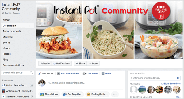 Grupa społeczności Instant Pot na Facebooku licząca ponad milion członków.