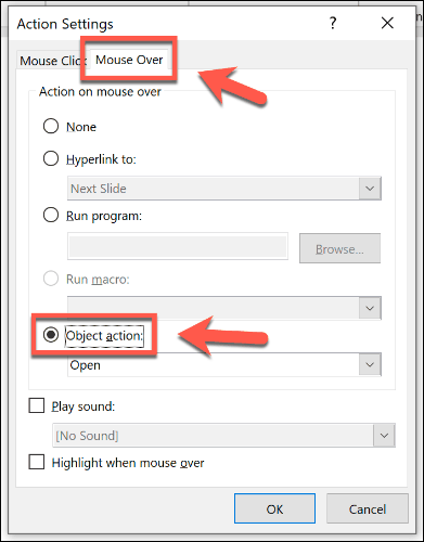 Ustawienie obiektu do otwarcia myszką w programie PowerPoint