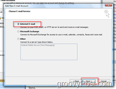 Utwórz nowe konto pocztowe w programie Outlook 2007:: Internetowy przycisk e-mail