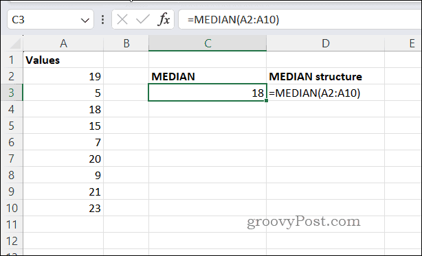 Przykładowy wynik MEDIAN w Excelu