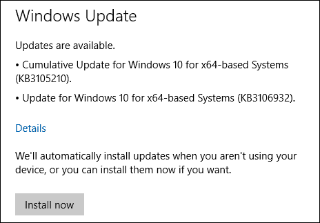 Aktualizacje systemu Windows 10 KB3105210 KB3106932
