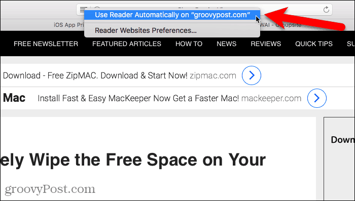 Używaj Reader automatycznie w Safari na Maca