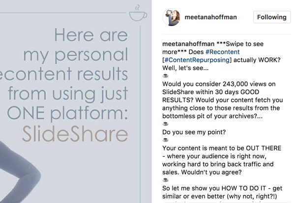 W podpisie swojego albumu na Instagramie umieść oświadczenie, aby przesunąć, aby zobaczyć więcej, aby publiczność nie przegapiła.