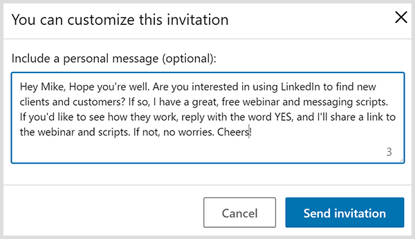 Zaproszenie do połączenia LinkedIn z osobistą wiadomością opiera się na czterech sugestiach Johna Nemo.