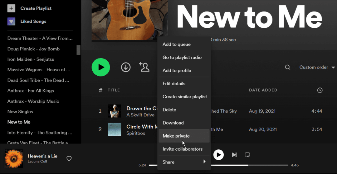 ustaw playlistę jako prywatną na spotify