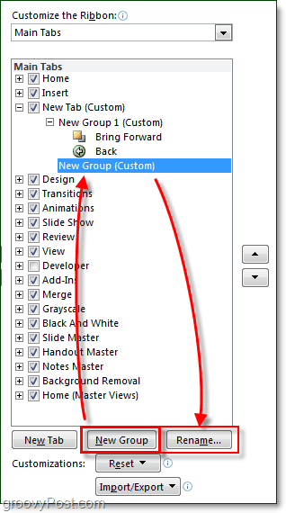 zmień nazwy kart i grup na wstążce w pakiecie Office 2010