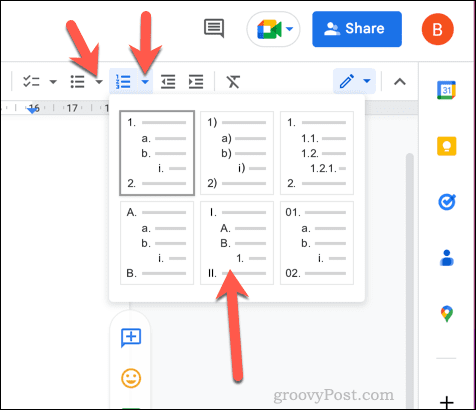 Wybieranie nowych opcji formatowania listy w Dokumentach Google