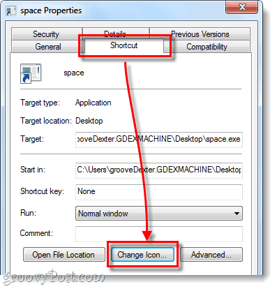 Zmień ikonę skrótu paska zadań Windows 7