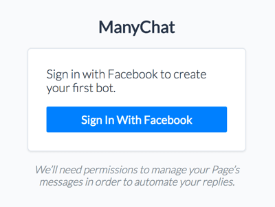 Zaloguj się do ManyChat za pomocą swojego konta na Facebooku.