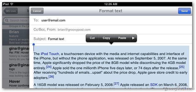Poczta Apple iOS 5: teraz obejmuje formatowanie tekstu w wiadomościach