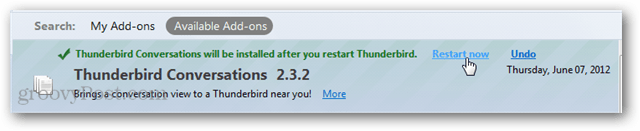uruchom ponownie Thunderbirda po zainstalowaniu dodatku