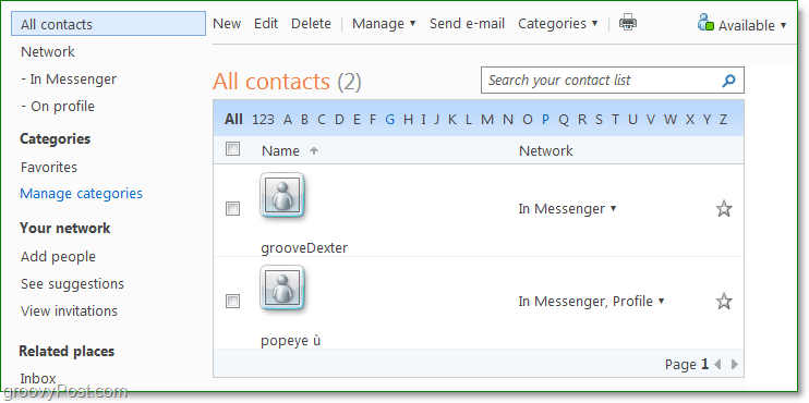 zarządzaj kontaktami za pomocą Windows Live People