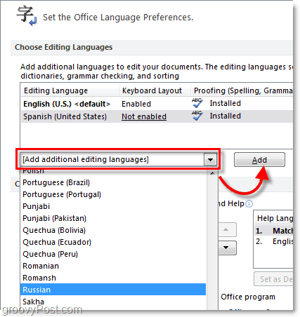 dodaj dodatkowe języki pakietu Office 2010