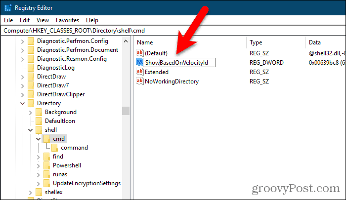 Zmień nazwę HideBasedOnVelocityId na ShowBasedOnVelocityId w Edytorze rejestru systemu Windows