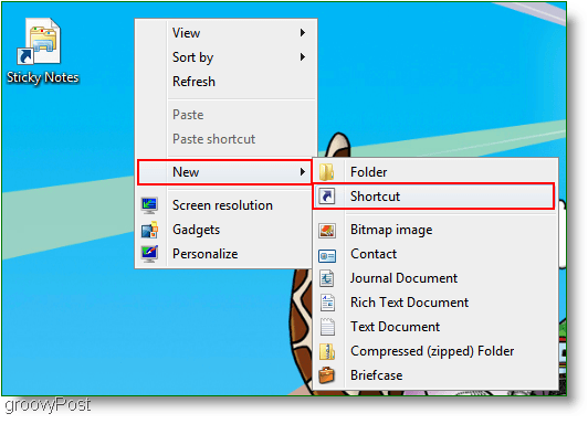 Windows 7 Utwórz nowy skrót: zrzut ekranu