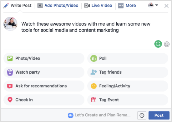 Jeśli planujesz udostępnić serię filmów na swojej imprezie na Facebooku, zaznacz to wyraźnie w polu opisu.