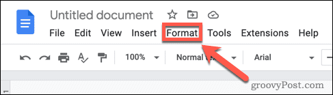 Otwórz menu formatu w Dokumentach Google