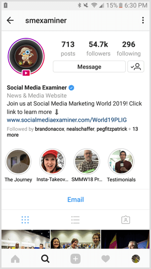 Przykład profilu biznesowego na Instagramie