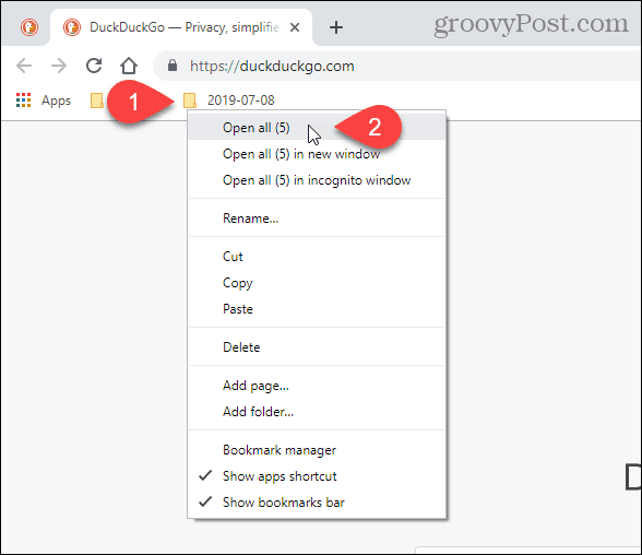 Wybierz Otwórz wszystko (X) w Chrome