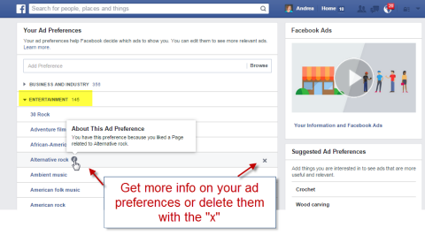 usuń kategorie preferencji reklam na Facebooku