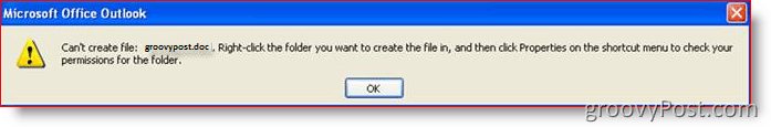 Błąd programu Outlook: nie można utworzyć pliku:: groovyPost.com
