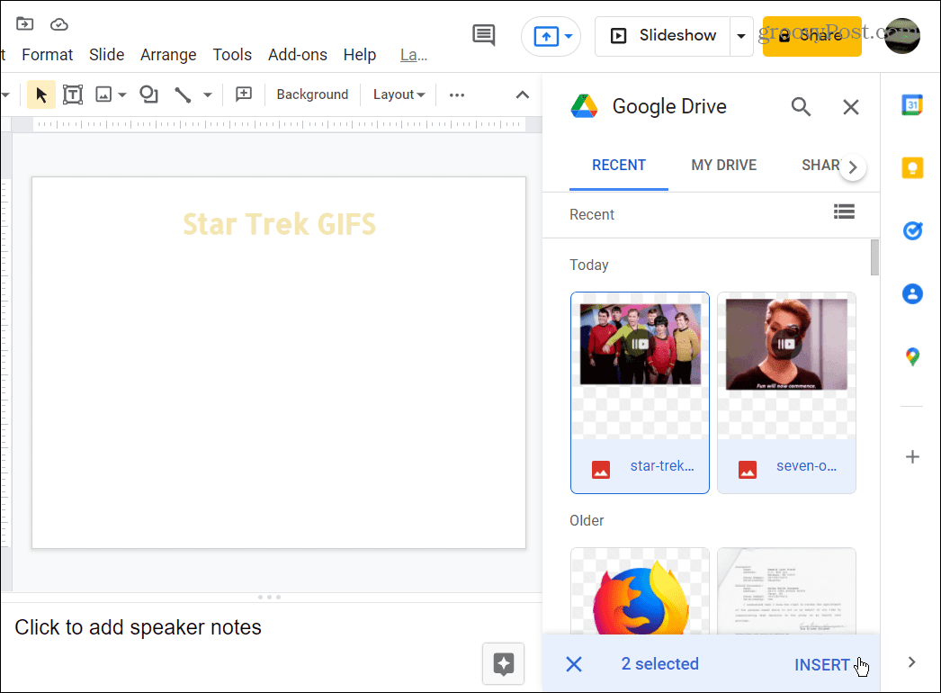 wybierz GIF-y do użycia z Dysku Google