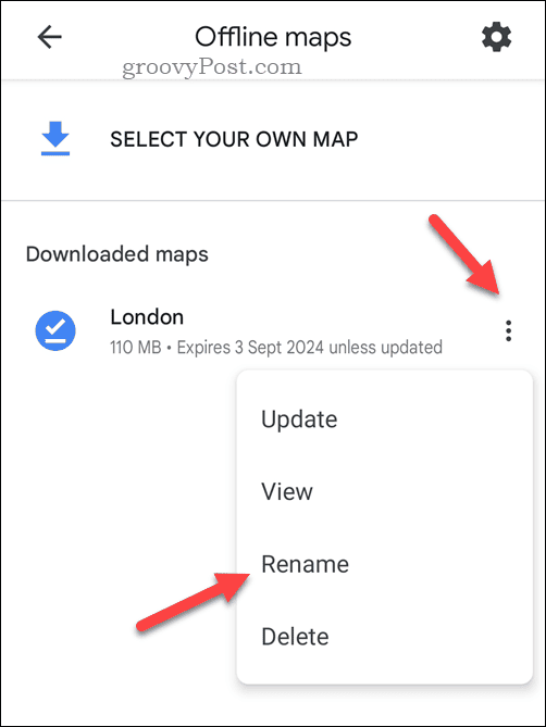 Zmień nazwę mapy offline Map Google