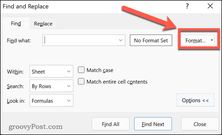 Excel znajdź format