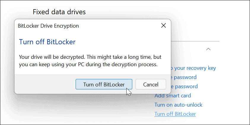 Wyłącz funkcję BitLocker, potwierdź