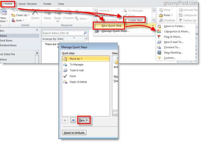 stworzyć nowy szybki krok w programie Outlook 2010