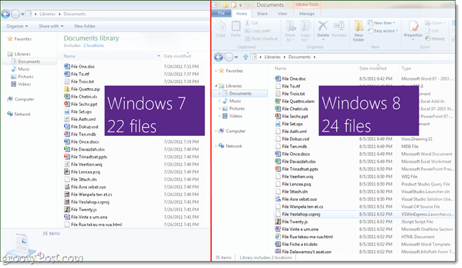 Eksplorator Windows 8 w porównaniu do eksploratora Windows 7