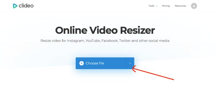 przesłać wideo do Clideo Online Video Resizer