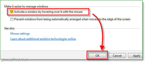 kliknij pole wyboru obok, aby aktywować okno, najeżdżając na niego myszką, wszystkie nowe w Windows 7