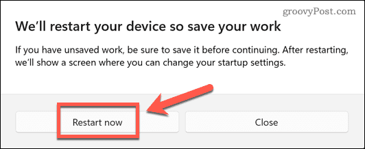 Windows 11 restart teraz potwierdź